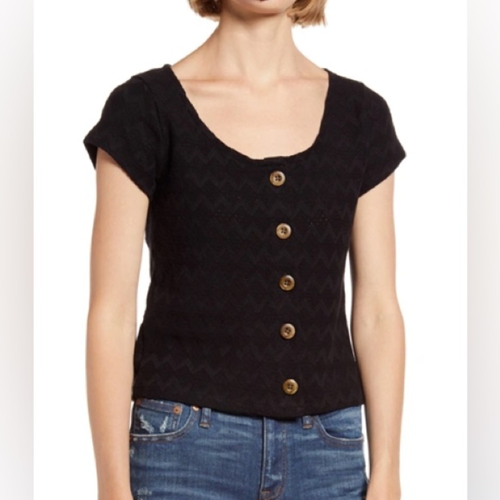 Madewell Knit Pointelle Button-Front Scoop Tee